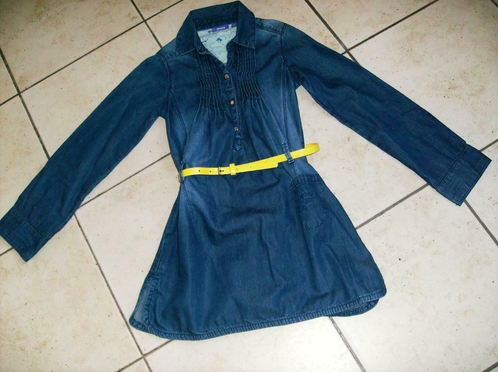 jeans kleedje met centuurke mt 128, MET, Gebruikt, Meisje, Ophalen of Verzenden