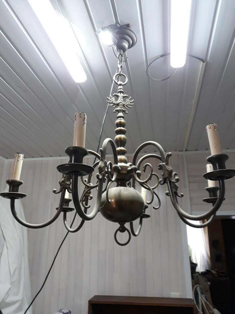 1lustre cuivre 3 x en bois, Antiquités & Art, Enlèvement