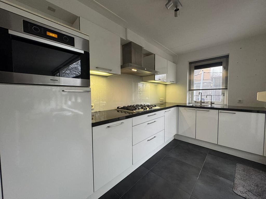 Nette Hoogglans Hoekkeuken + Miele Oven + GEDEMONTEERD, Ophalen of Verzenden, Wit, Graniet of Steen, Hoekkeuken