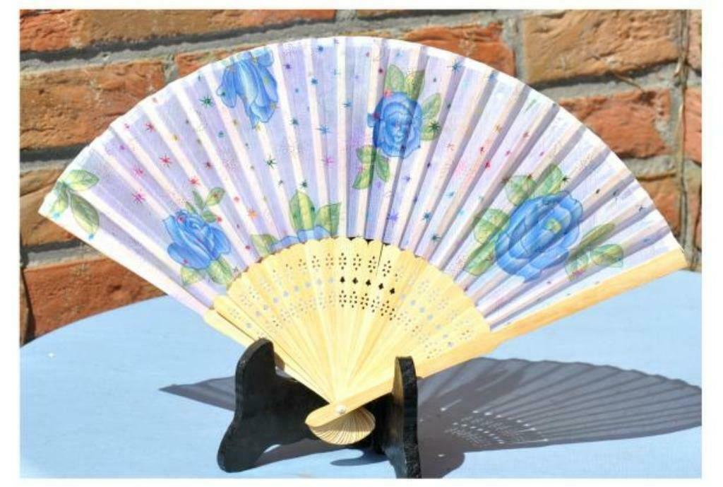 §éventail bois et tissu fleur bleu, Enlèvement ou Envoi, Comme neuf