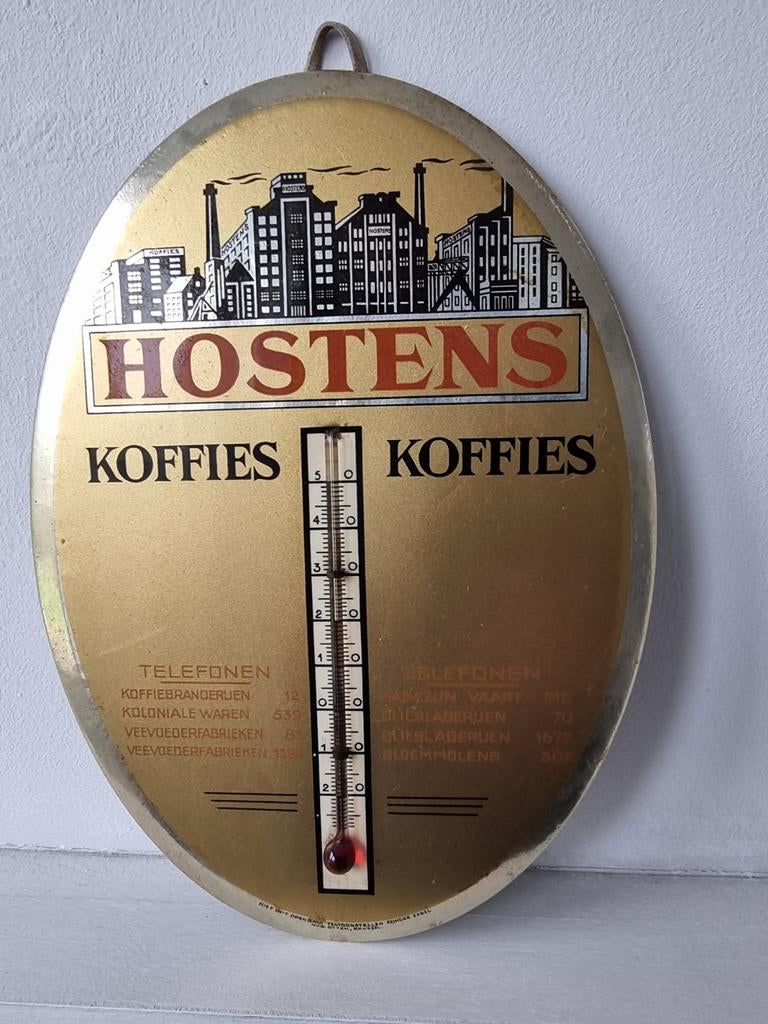 Thermometer Hostens koffies, Verzamelen, Ophalen of Verzenden, Zo goed als nieuw, Reclamebord