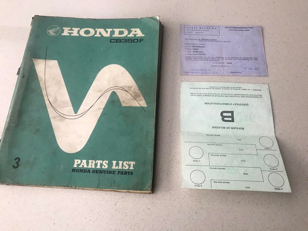 Papiers Honda Cb 350 four., Motoren, Ophalen of Verzenden
