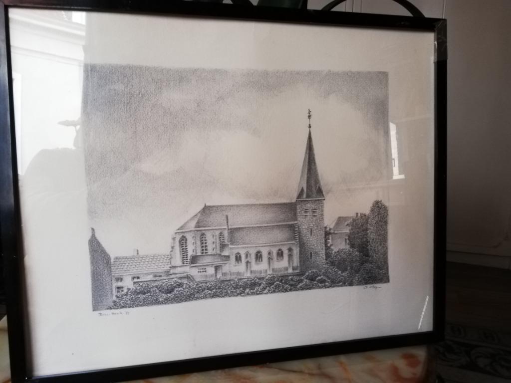 * A. Leroy: potloodtekening: Kerk van Bree-beek, Antiek en Kunst, Kunst | Tekeningen en Fotografie, Ophalen of Verzenden