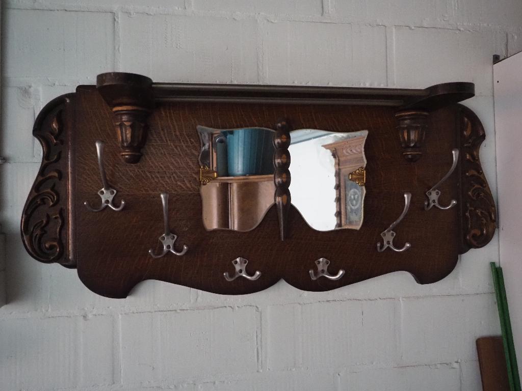vintage houten kapstok met spiegel, Antiek en Kunst, Antiek | Spiegels, Ophalen