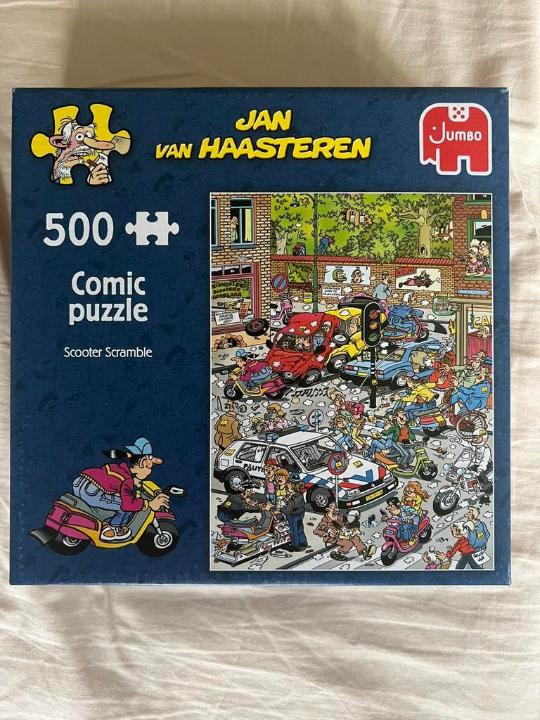 Jan van Haasteren Scooter Scramble puzzel 500stuks, Ophalen of Verzenden, 500 t/m 1500 stukjes, Zo goed als nieuw, Legpuzzel