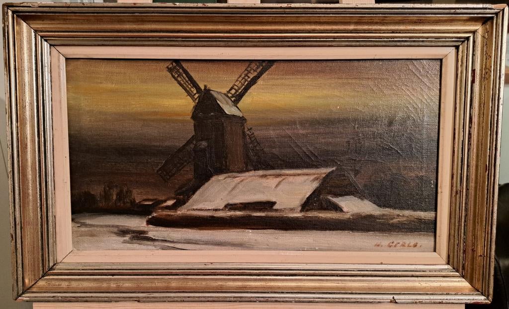 GERLO Urbain "Winteravond" olie op doek, Antiek en Kunst, Ophalen of Verzenden