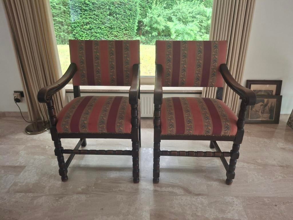 2x identieke kasteelstoel met armleggers, Antiek en Kunst, Ophalen