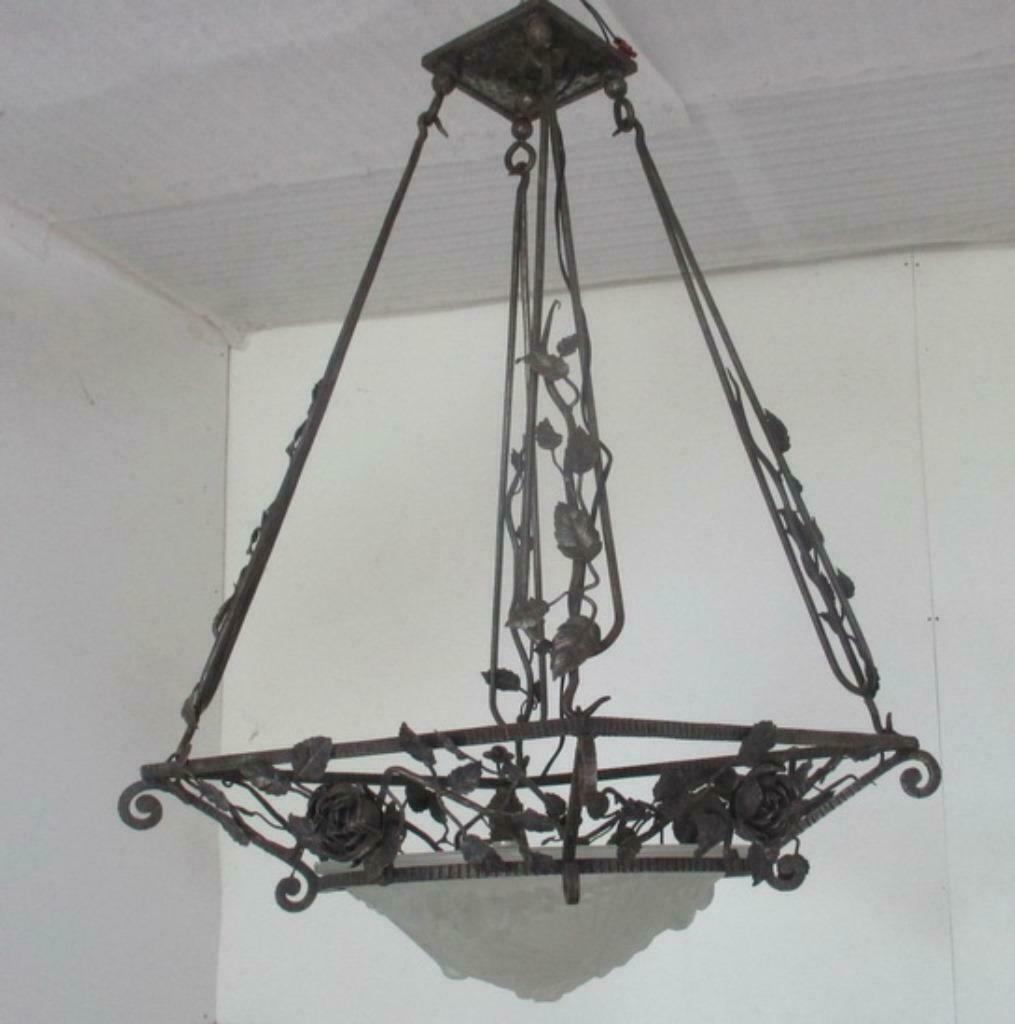 grote smeedijzeren lamp luster Schneider coup schaal 15, Antiek en Kunst, Ophalen