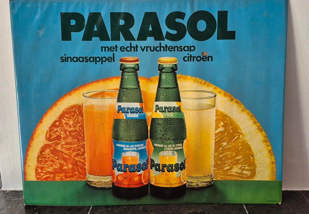 Reclamebordje parasol limonade 1979., Verzamelen, Ophalen of Verzenden, Gebruikt, Reclamebord