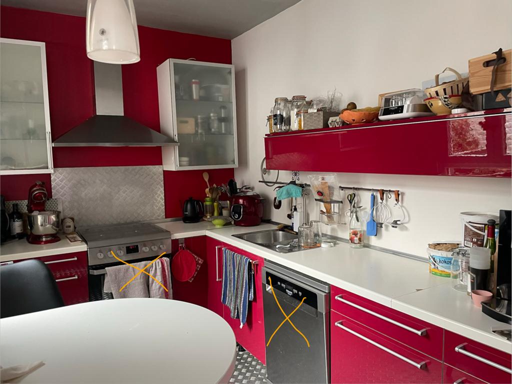 Cuisine à venir demonter, Rouge, Brillant ou Laqué, Bois, Enlèvement