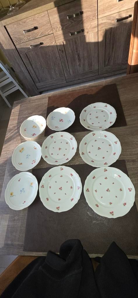 9 assiettes avec fleurs, Assiettes(s), Enlèvement, Utilisé, Autres matériaux
