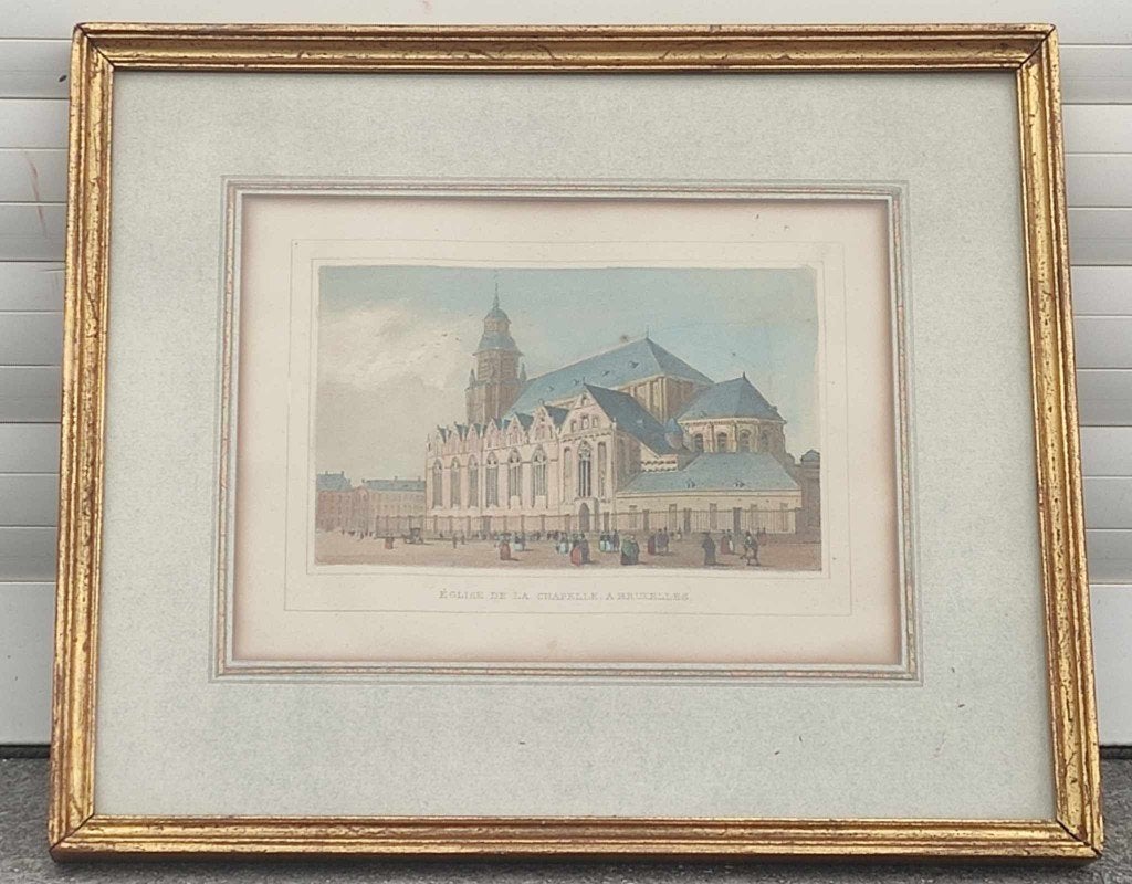 lithographie eglise de la chapelle a bruxelles, Antiquités & Art, Art | Lithographies & Sérigraphies, Enlèvement ou Envoi, Lithographie