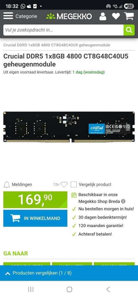 RAM Crucial 2x8Gb DDR5 4800Mhz CL40, TV, Hi-fi & Vidéo, Appareils professionnels, Enlèvement ou Envoi