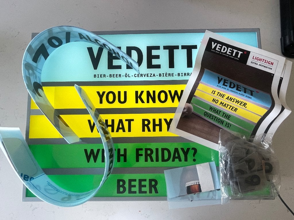 Originele Vedett lichtbak – nooit gebruikt!, Verzamelen, Biermerken, Ophalen, Zo goed als nieuw, Reclamebord, Plaat of Schild