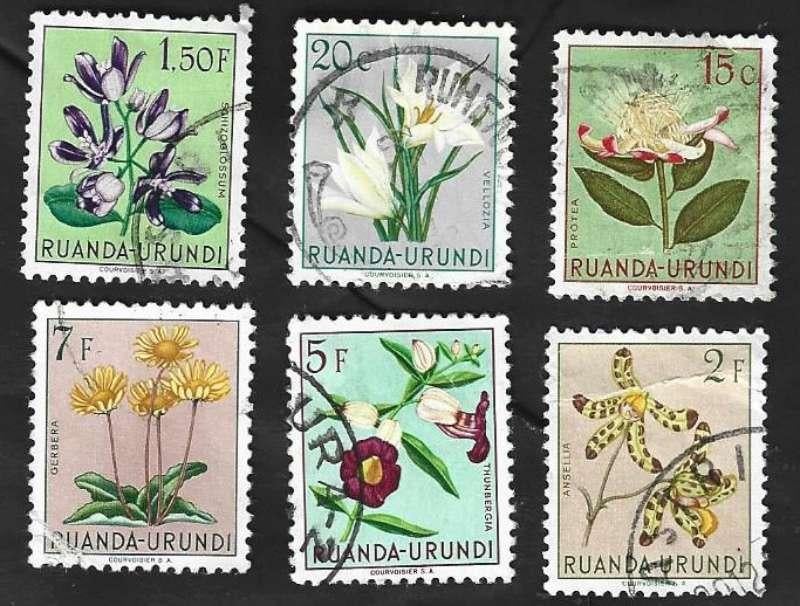 6 Postzegels Ruanda-Urundi Inheemse flora, Postzegels en Munten, Postzegels | Afrika, Gestempeld, Overige landen, Ophalen of Verzenden