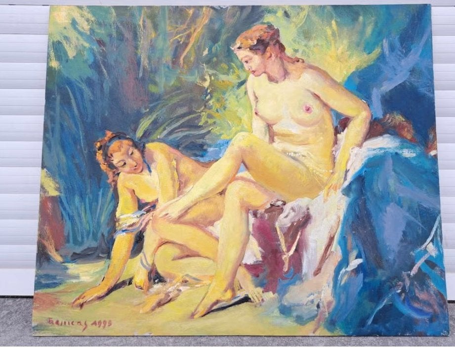 Huile sur panneau nu signe tony reniers, Antiquités & Art, Enlèvement ou Envoi, Panneau