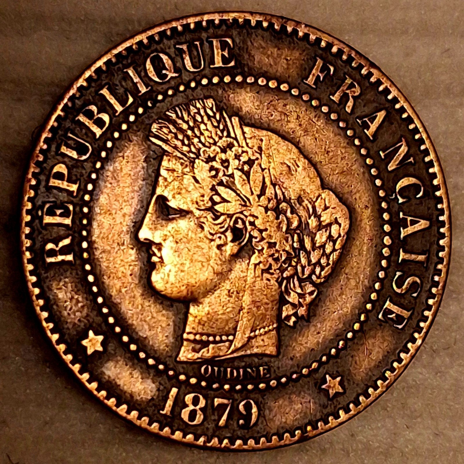 Zeldzame Franse 2 Centimes 1879 A – Cérès | Zeldzame variant, Postzegels en Munten, Munten | Europa | Niet-Euromunten, Frankrijk