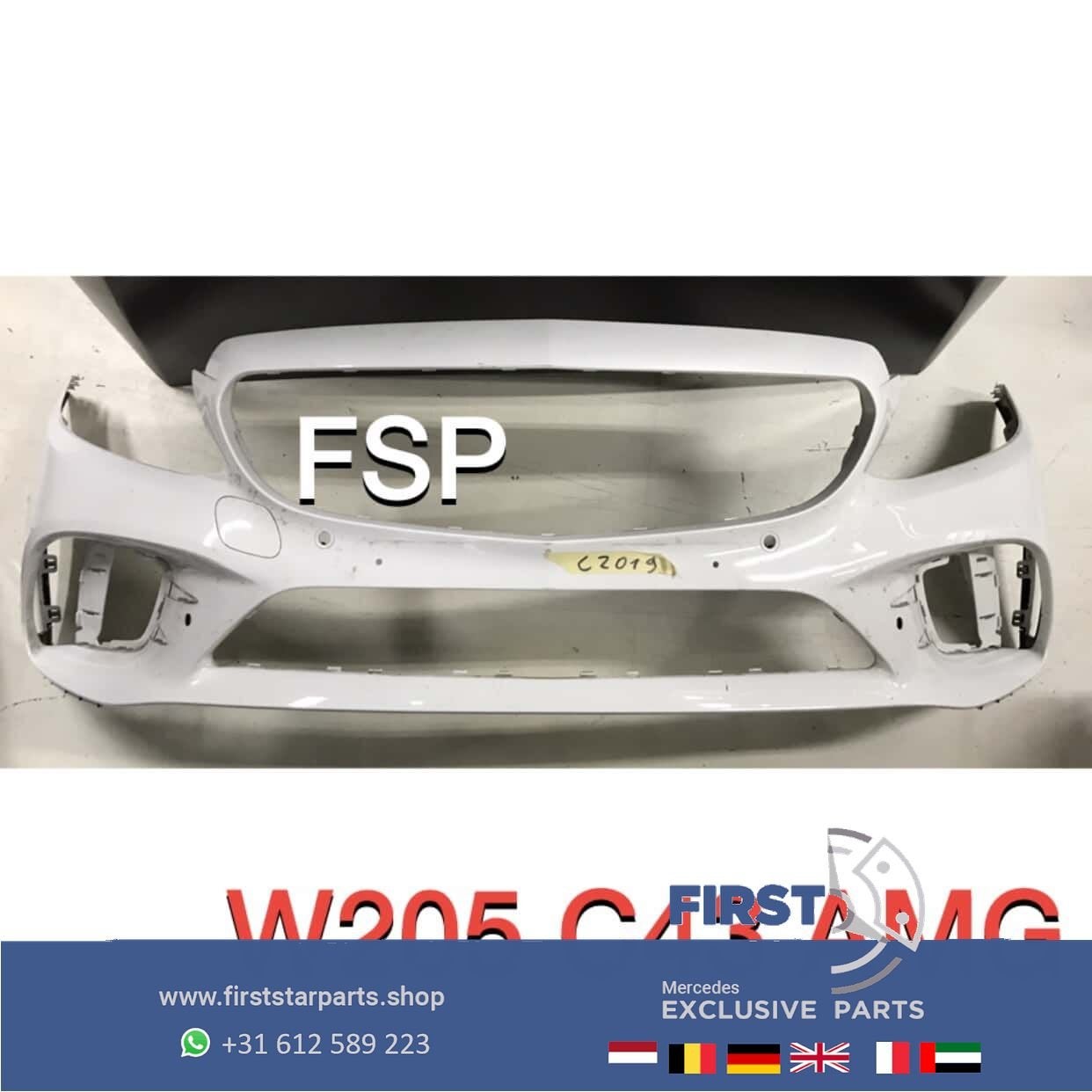 W205 C205 AMG LINE VOORBUMPER WIT 2018-2021 ORIGINEEL C43 AM, Gebruikt, -, Voor, Ophalen of Verzenden
