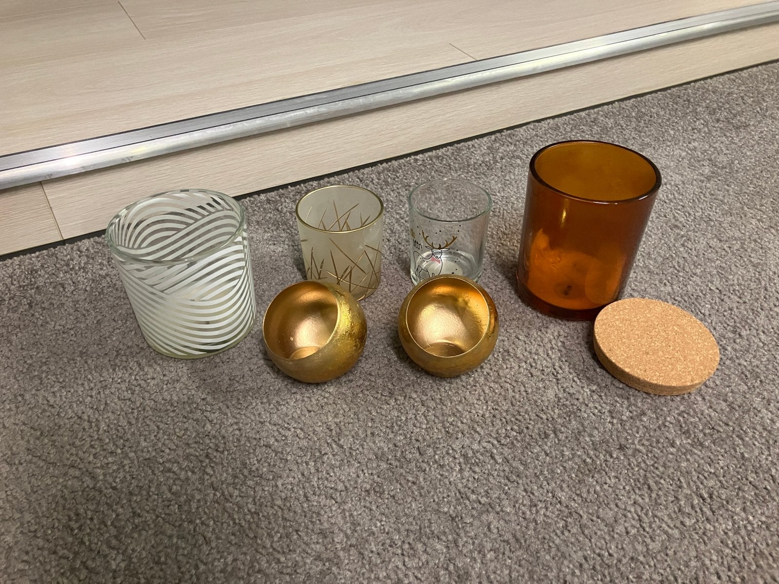 Set van 6 sfeervolle potjes voor kaarsen / theelichtjes, Ophalen of Verzenden, Gebruikt, Glas, Kaars
