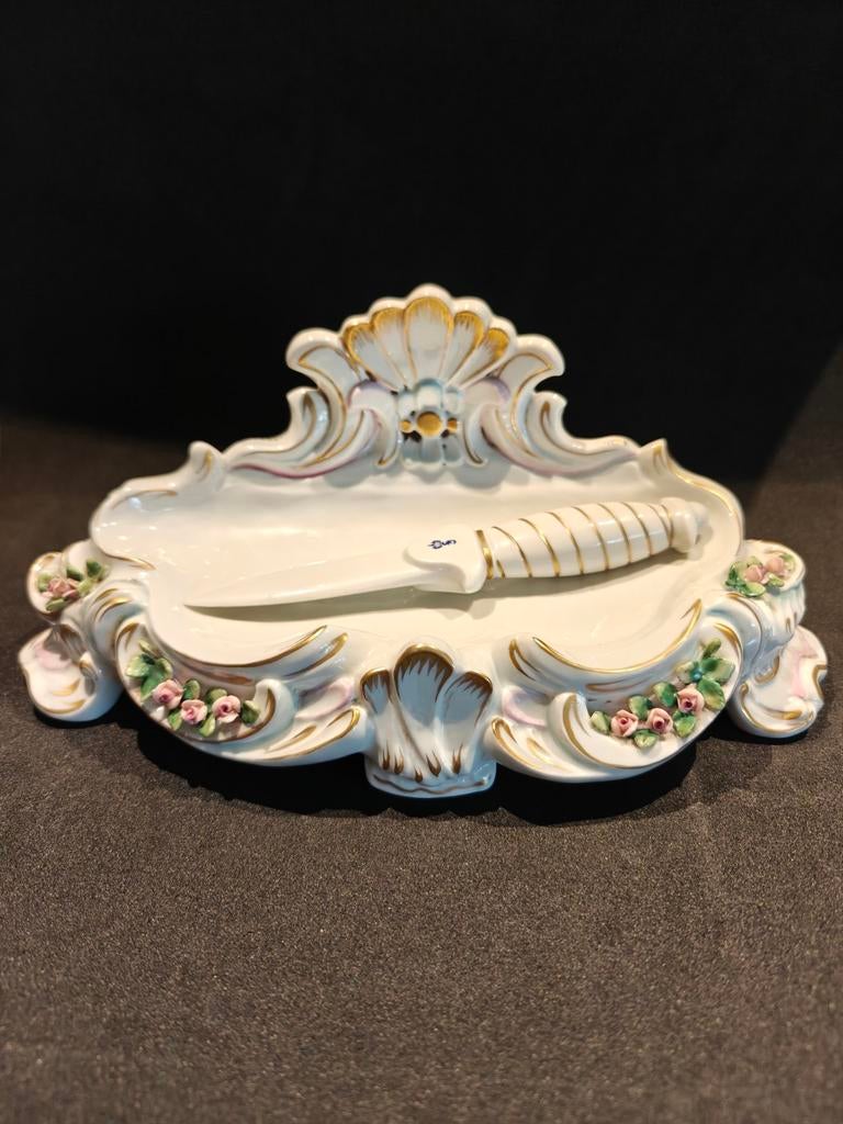 Sitzendorf bureelset met briefopener wit+goud porselein, Ophalen