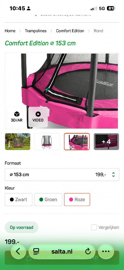 Trampoline Merk Salta 153cm Roze, Ophalen, Zo goed als nieuw