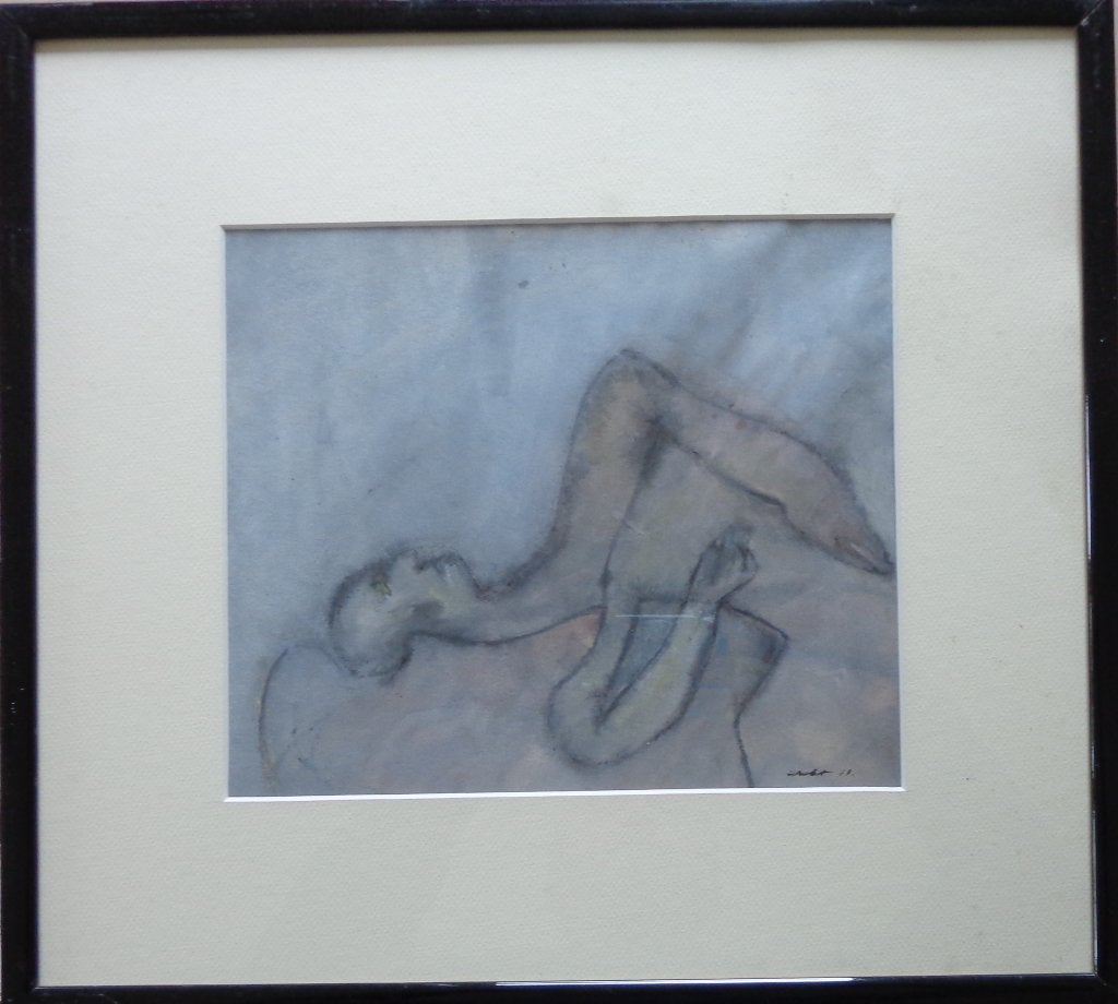 CHRISTIAN ROLET / LIGGENDE FIGUUR / ORIGINEEL 41x45cm KADER, Antiek en Kunst, Ophalen of Verzenden, Papier/karton, Passe-partout