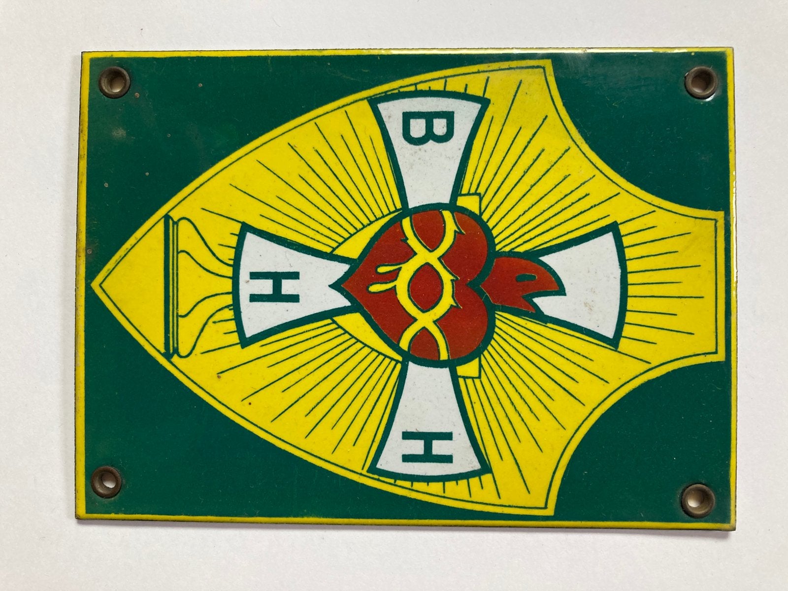 Antiek religieus emaille bordje, Bond van Heilig Hart, ‘30., Antiquités & Art, Antiquités | Email, Enlèvement ou Envoi