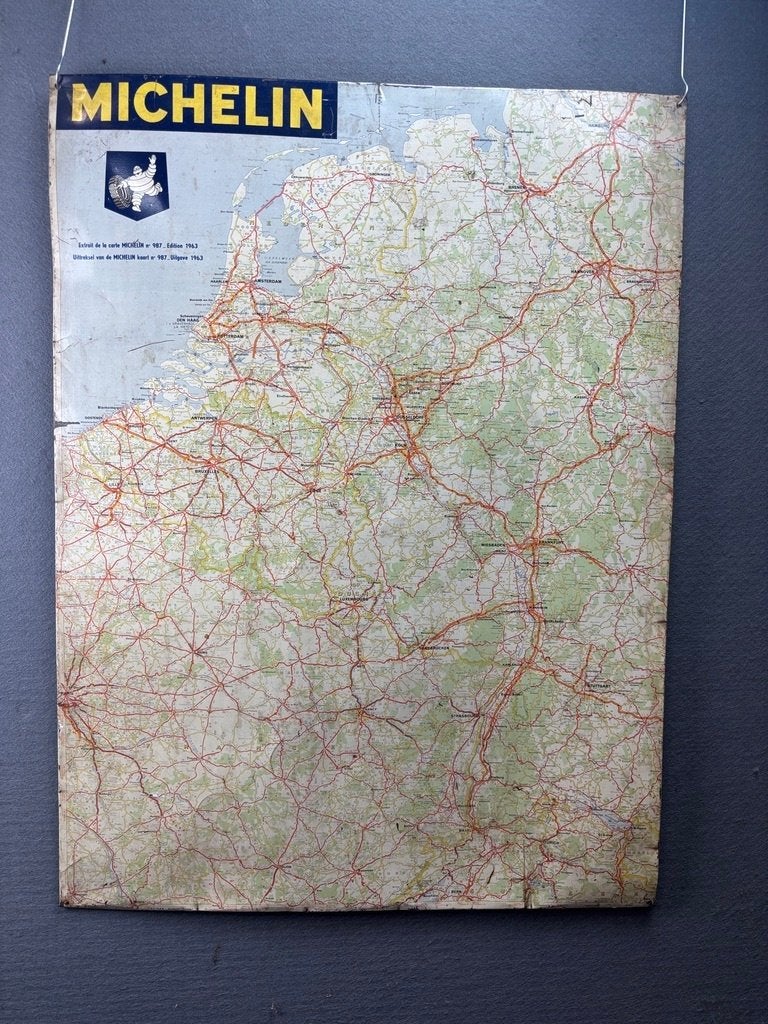 Michelin blikken landkaart Nederland Belgie Frankrijk 1963, Verzamelen, Ophalen of Verzenden, Gebruikt, Reclamebord