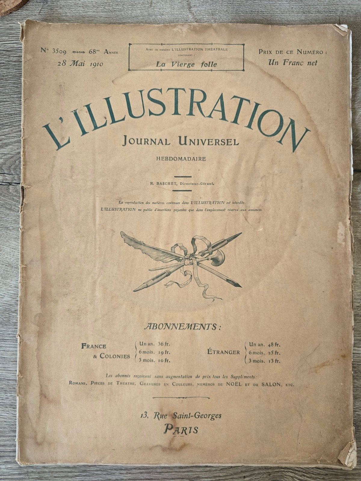 Tijdschrift L'illustration  , nr 3509 , 28 mei 1910, Ophalen of Verzenden