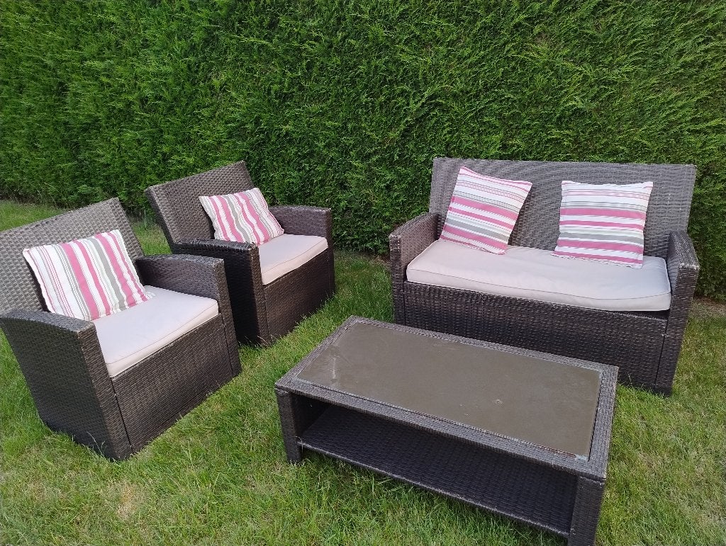 Loungeset tuinmeubelen, Tuin en Terras, Ophalen, 4 zitplaatsen, Gebruikt, Bank