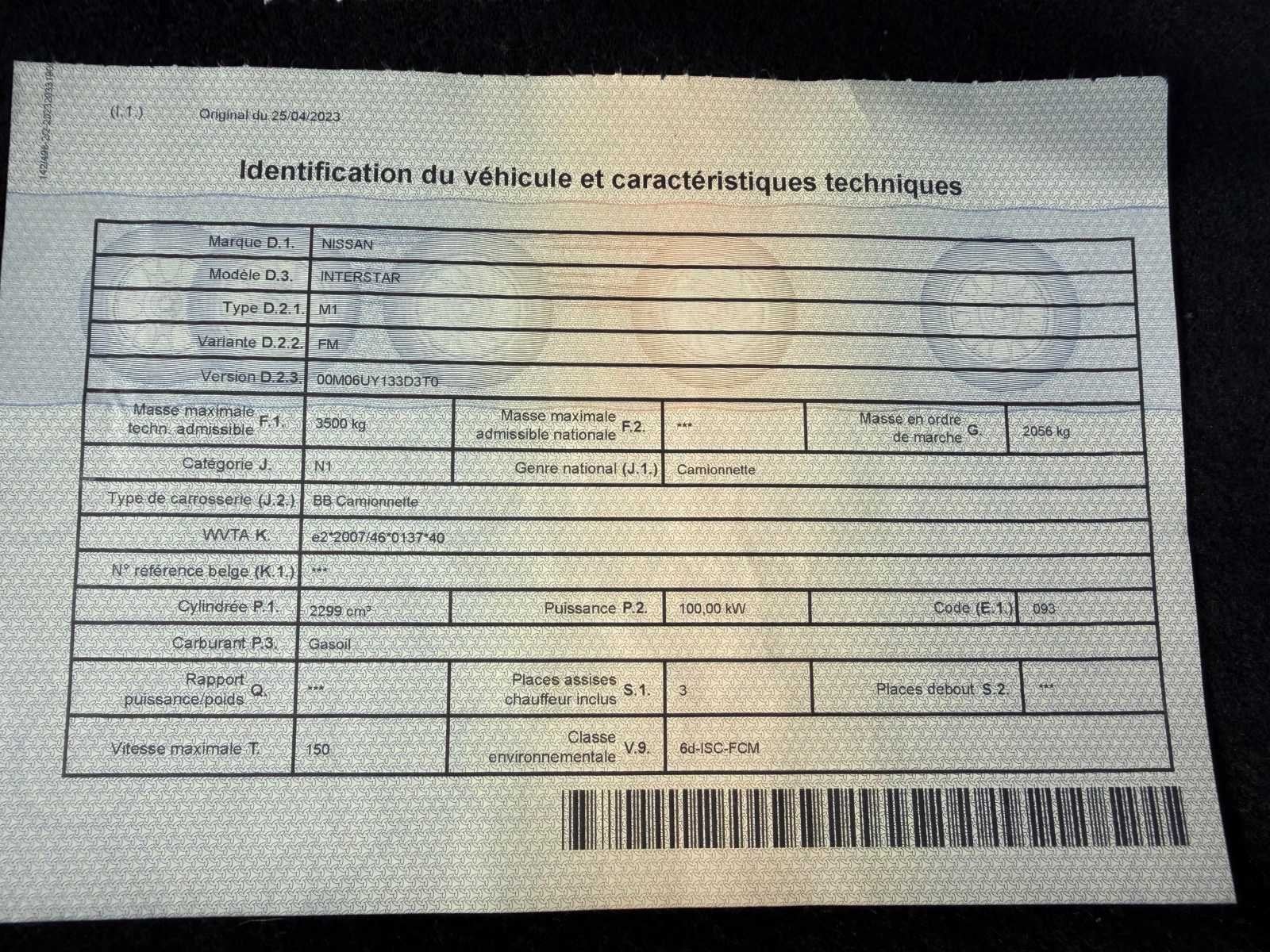 Nissan Interstar 2023 fourgonnette à toit haut – 91 363 k, Achat, Euro 6, Entreprise, Boîte manuelle