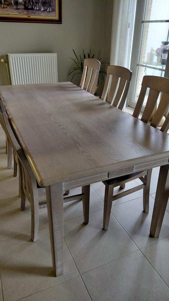 Mooie eettafel (ceruse) met 6 stoelen, Enlèvement