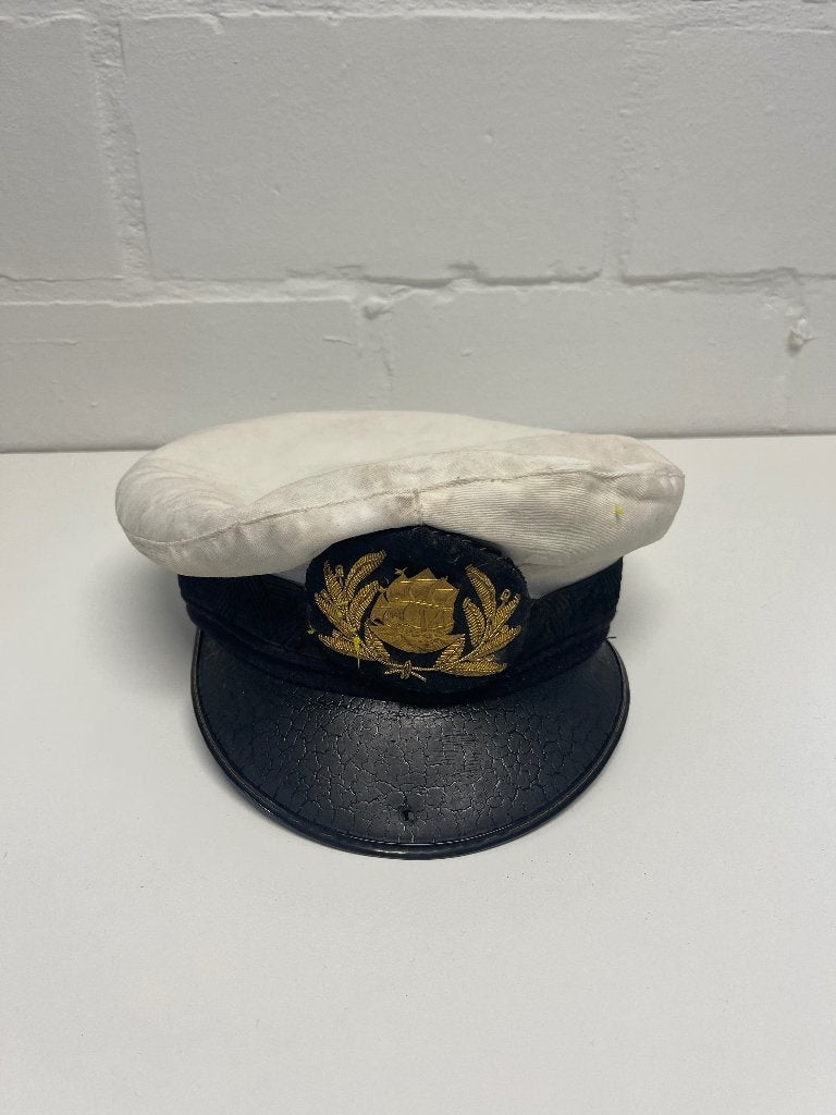 Marine/wit, gouden scheepsembleem, kapiteinspet, Verzamelen, Ophalen, Marine