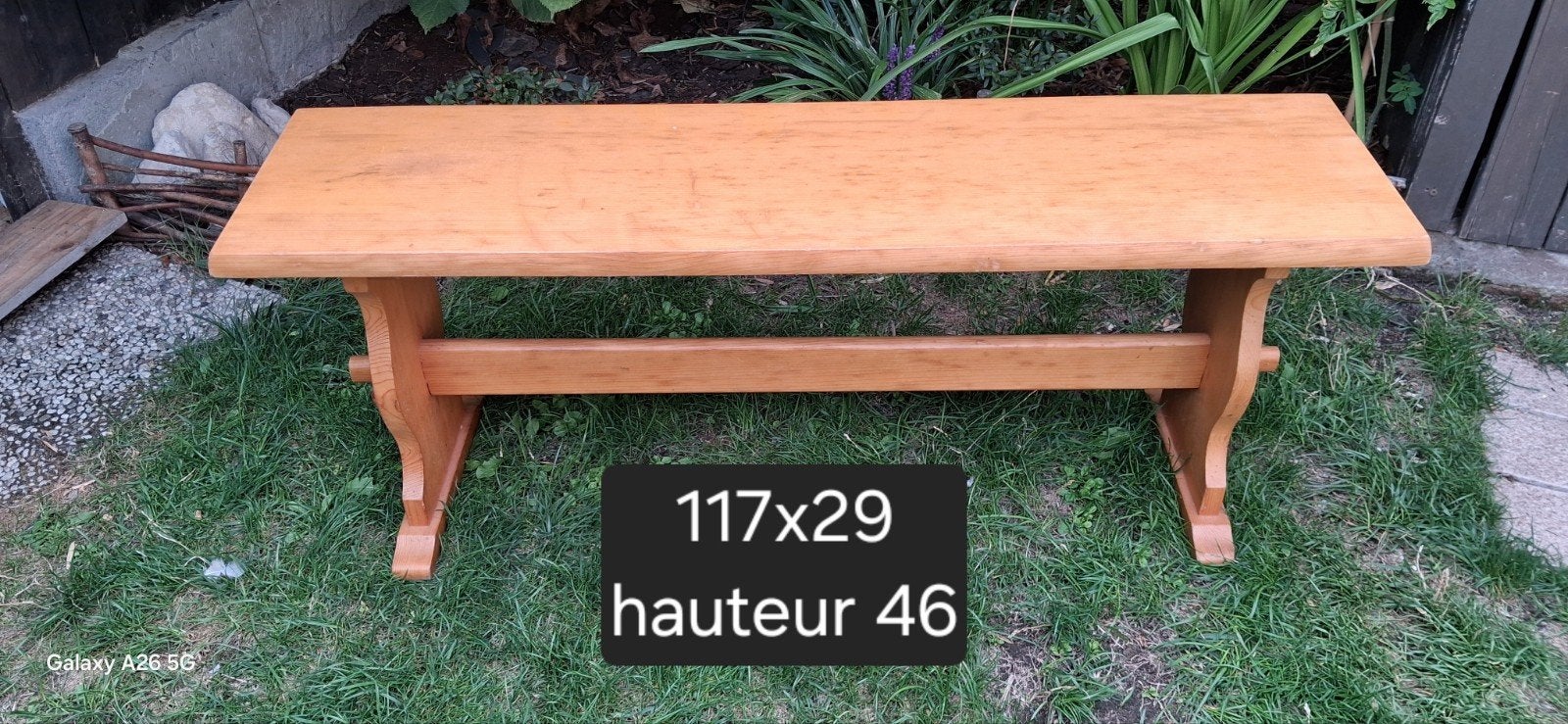 banc en pin 117x29 hauteur 46, Jardin & Terrasse, Enlèvement, Utilisé, Bois