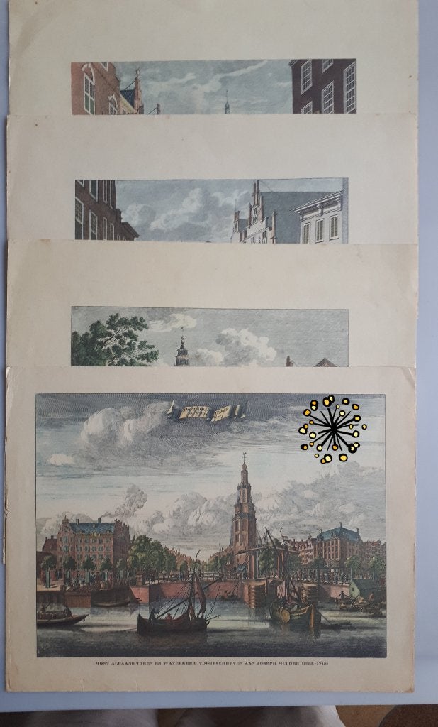 NEDERLAND 4 MOOIE OUDE KOPERGRAVURES 34x26,5 cm, Antiek en Kunst, Ophalen of Verzenden, Overige materialen