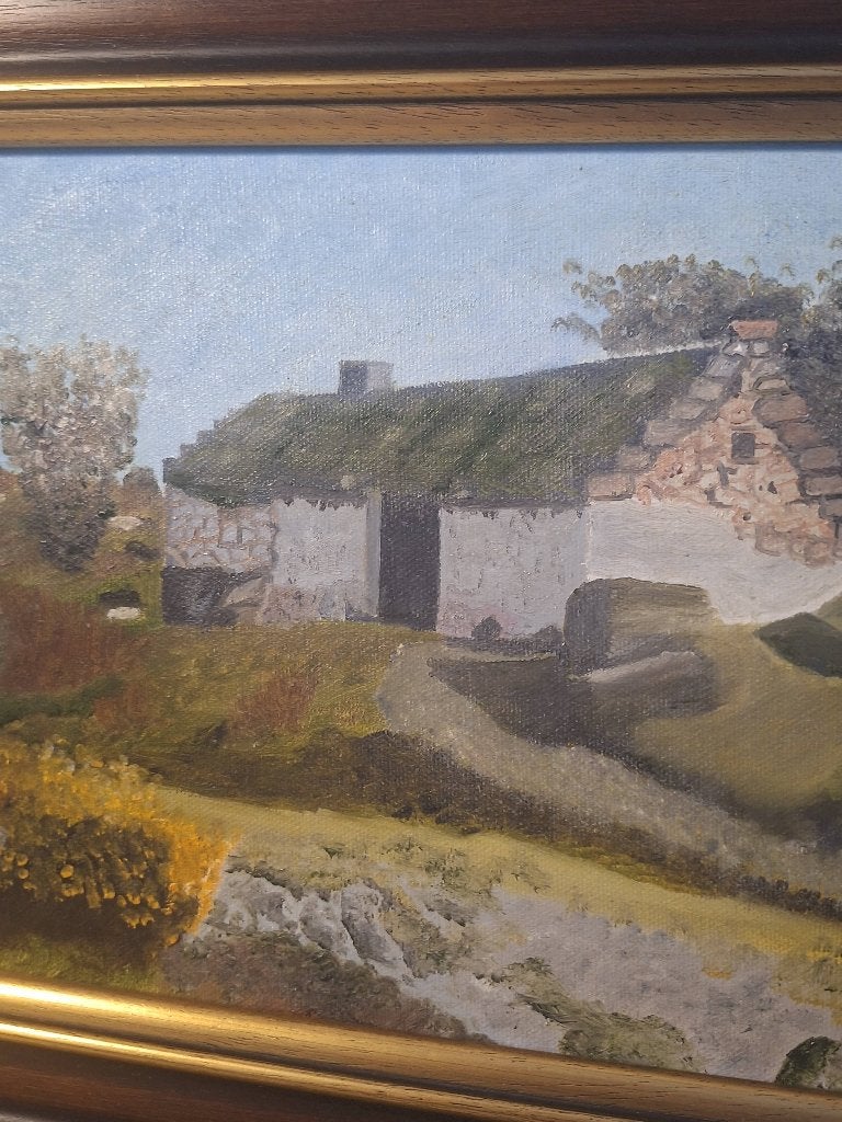 Schilderij: Iers landschap met cottage, Antiek en Kunst, Kunst | Schilderijen | Klassiek, Handgeschilderd, Doek, Realistisch, Ophalen of Verzenden