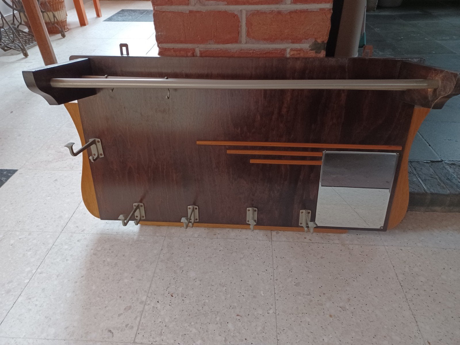 vintage wandkapstok met spiegel en haken en hoedenplank., Ophalen, Wandkapstok