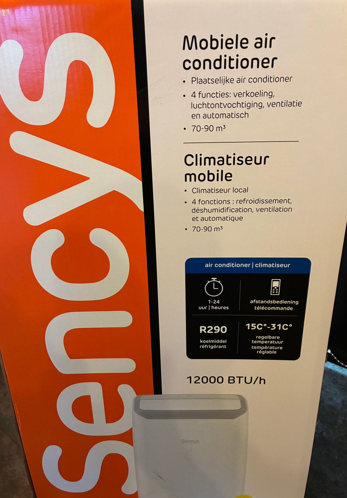 Climatiseur mobile 12000 BTU - 3,5 kW, Electroménager, Climatiseurs, Comme neuf, Enlèvement, Télécommande, Climatiseur mobile