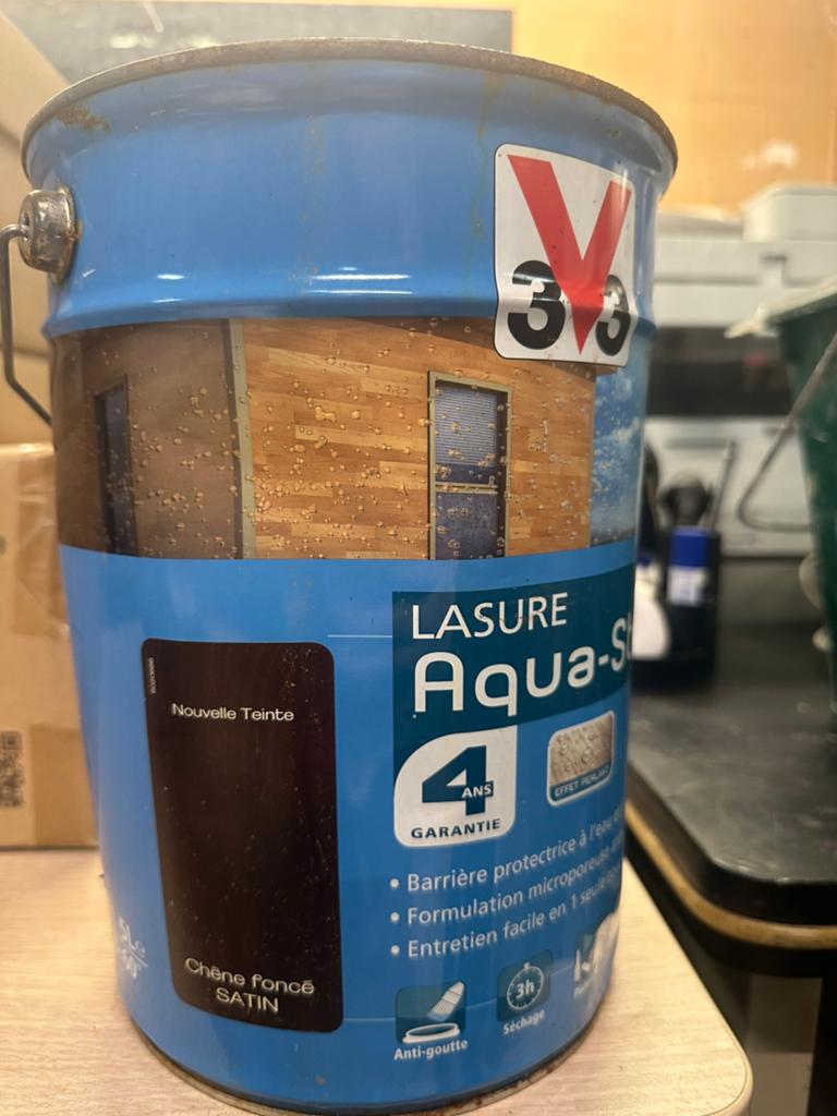 CECIL / V33 — LASURE AQUA-STOP — CHÊNE FONCÉ SATIN, Bricolage & Construction, Bois & Planches, Enlèvement, Comme neuf, Chêne