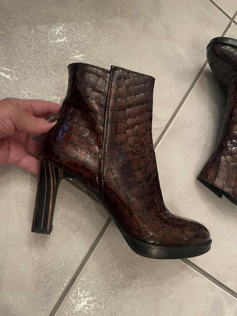 ZINDA 38 bordeauxrode croco LAARZEN, Overige kleuren, Lage of Enkellaarzen, Ophalen of Verzenden, Zo goed als nieuw