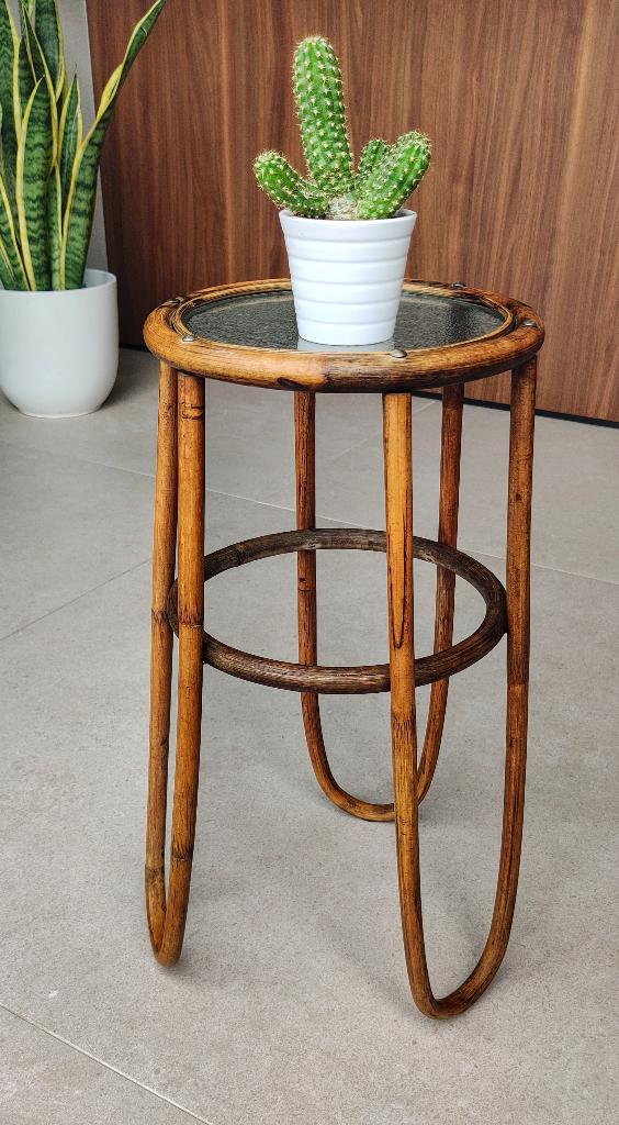 Prachtige vintage rotan bijzettafel / plantentafel, Ophalen, Zo goed als nieuw, Boho