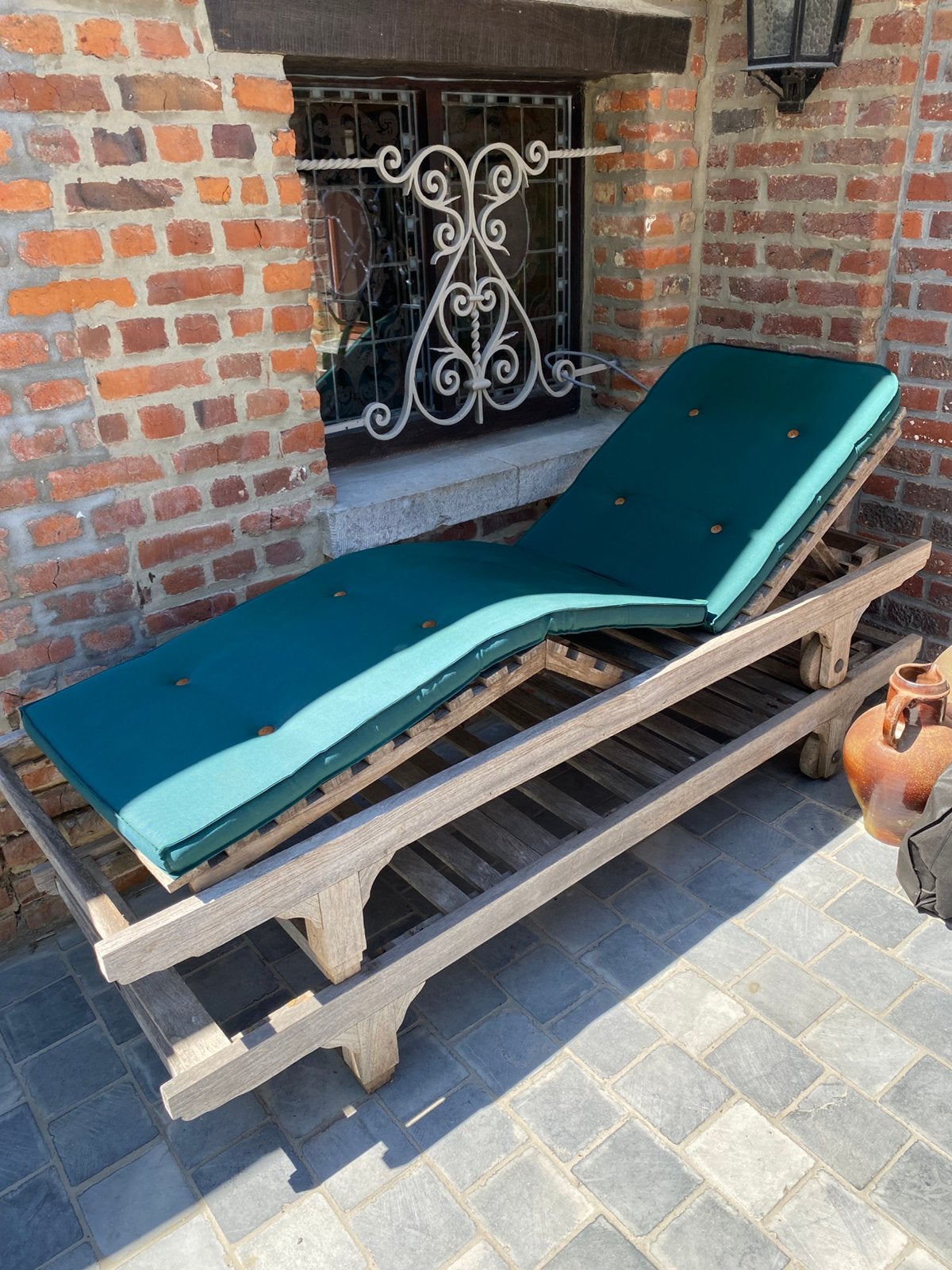 Ligbedden + kussens, Tuin en Terras, Ophalen, Gebruikt, Teakhout, Verstelbaar