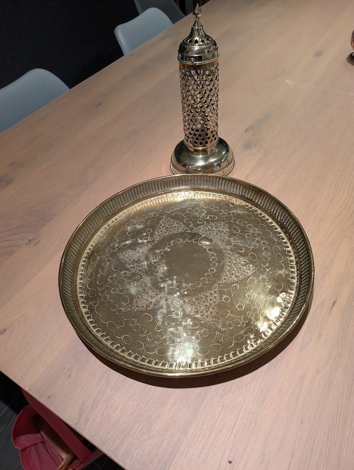 set decoratief geel koper- Marokkaanse stijl, Ophalen, Overige materialen, Mediterraans, Zo goed als nieuw