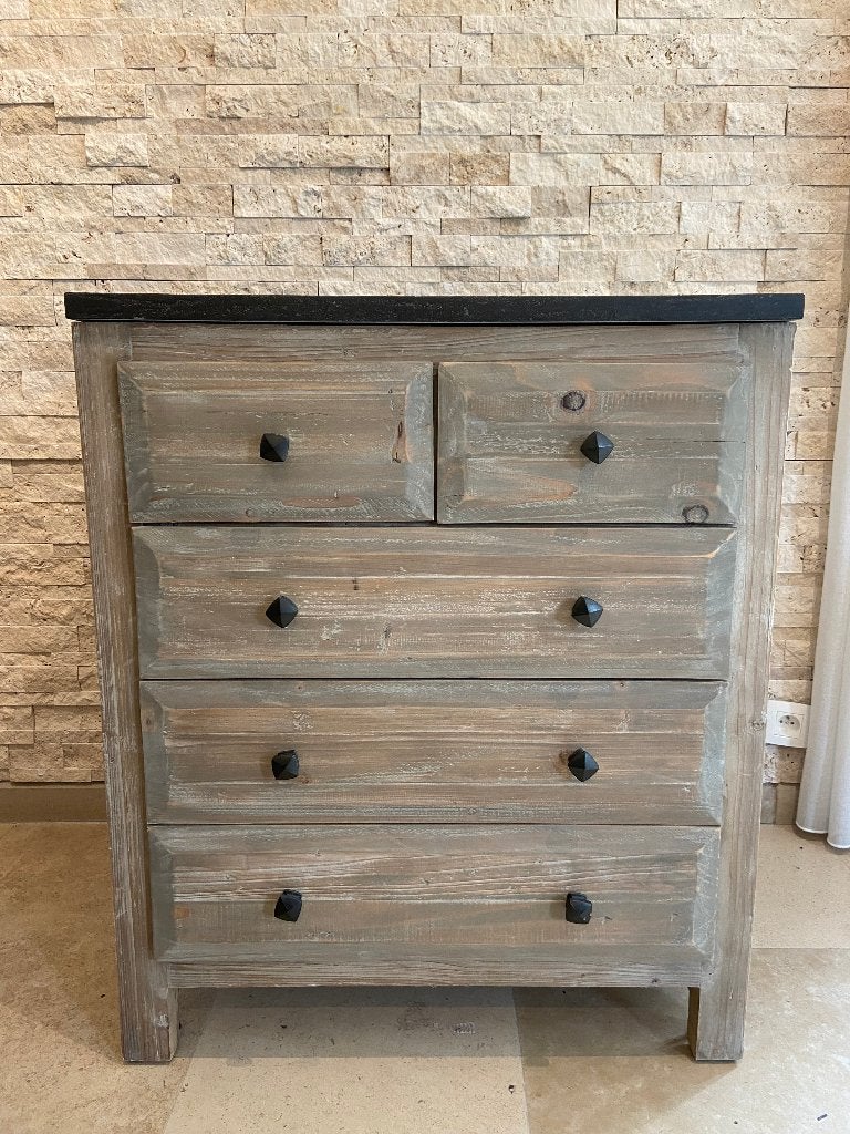Keukenkast in old pine met tablet in blauwe steen, Huis en Inrichting, Ophalen, 5 laden of meer, 50 tot 100 cm, Zo goed als nieuw
