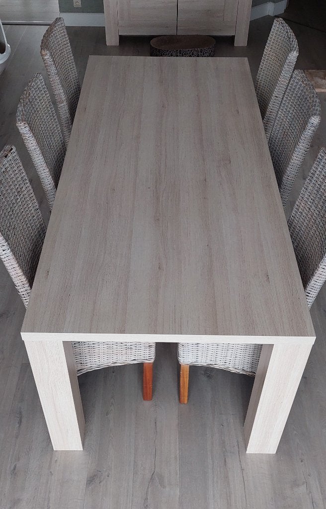 Eetkamertafel met 6 stoelen, Huis en Inrichting, Tafels | Eettafels, Ophalen, Gebruikt, 200 cm of meer, 50 tot 100 cm
