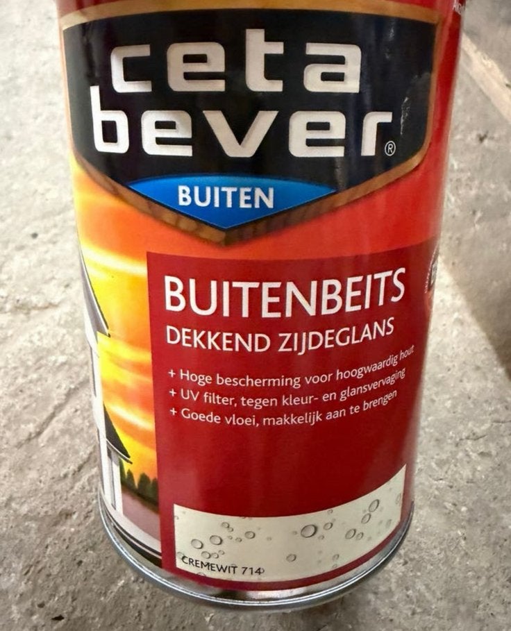 Cetabever dekkende crèmewitte beits 1,25liter, Ophalen of Verzenden, Zo goed als nieuw, Beits