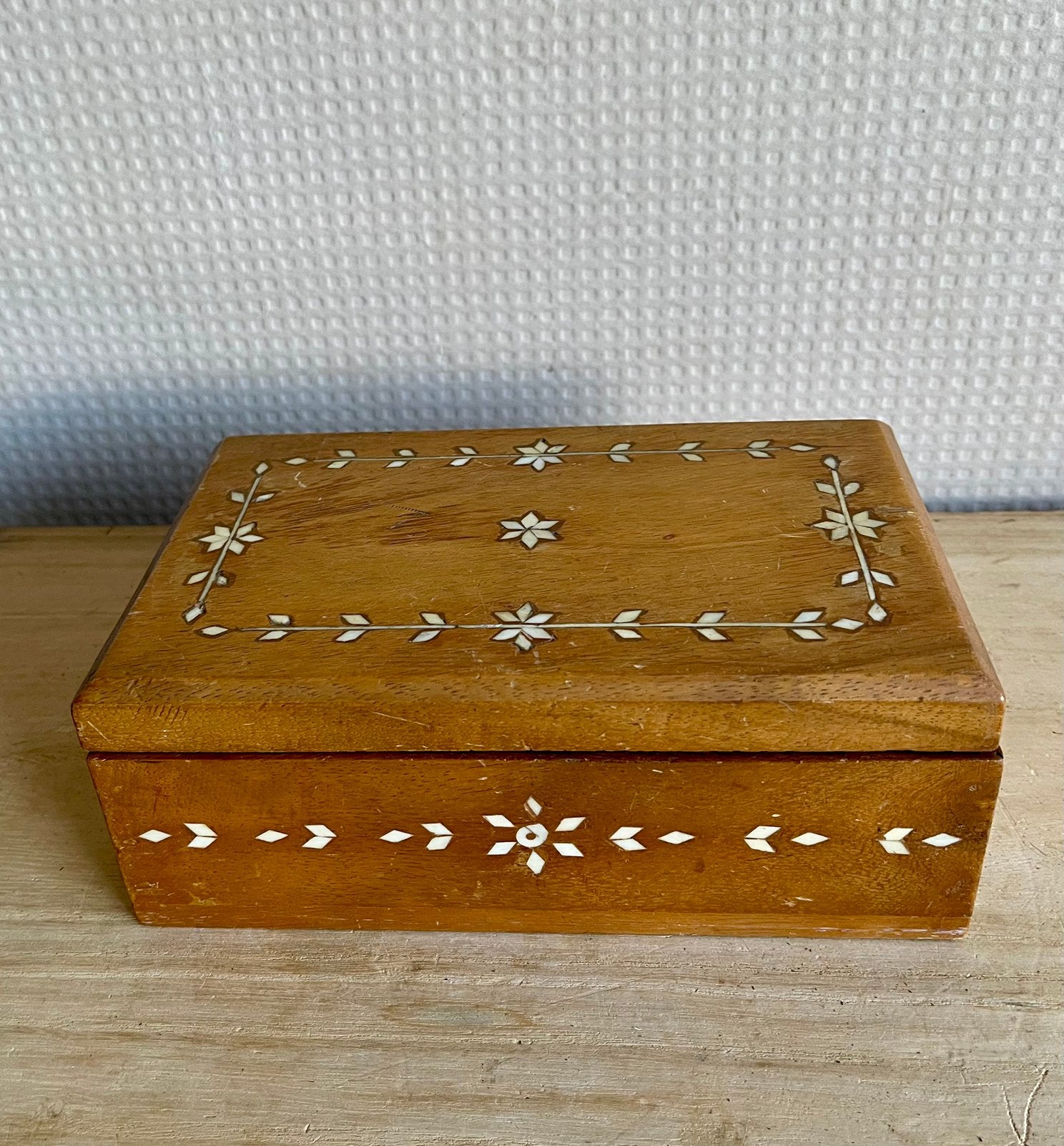 Vintage houten doosje met inlegwerk, Antiek en Kunst, Ophalen of Verzenden