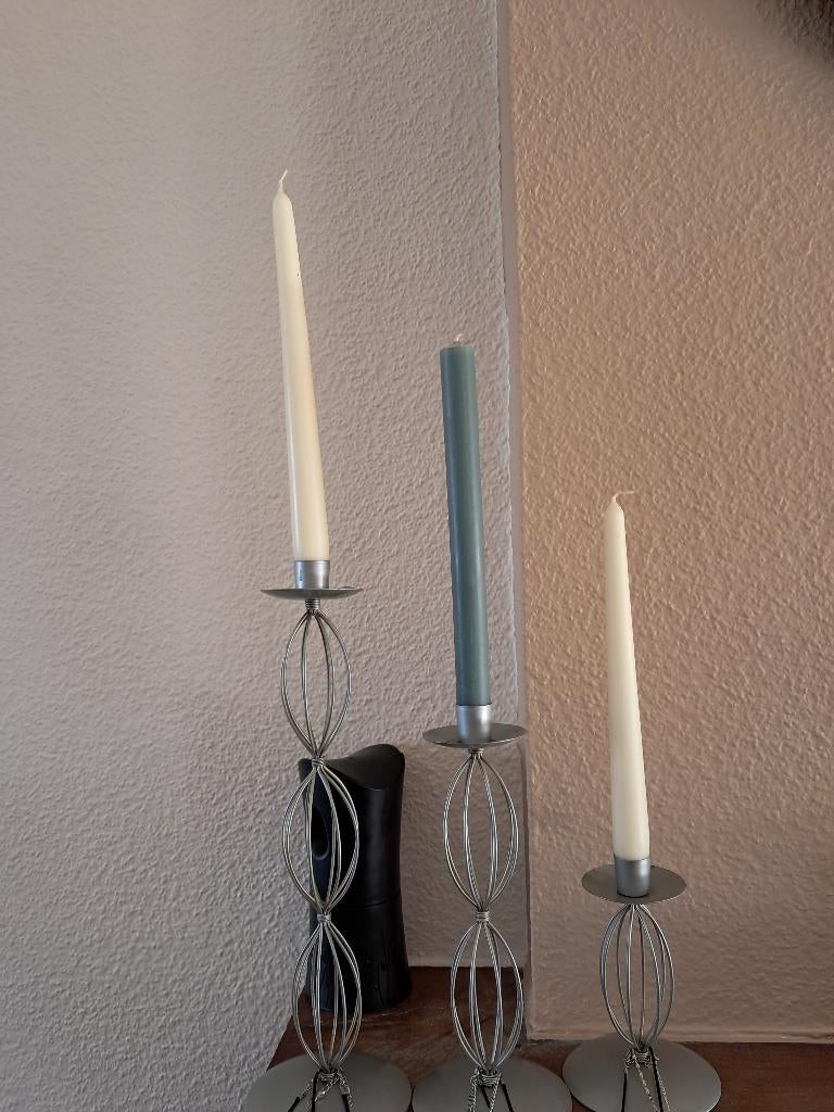 Ensemble de 3 bougeoir chandelle, Ophalen, Zo goed als nieuw, Metaal, Grijs