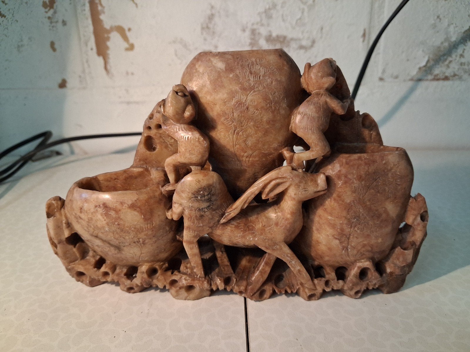 Chinees speksteen snijwerk apen gems, Ophalen of Verzenden