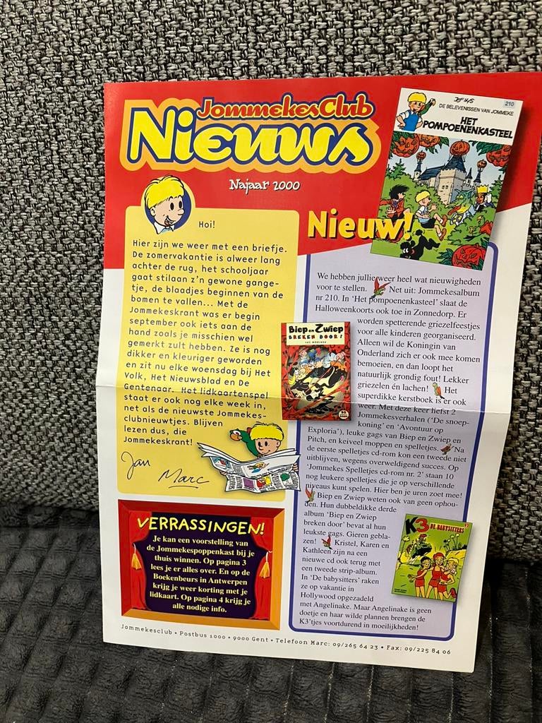 Jommeke jommekesclub nieuws najaar 2000 jef nys, Ophalen of Verzenden